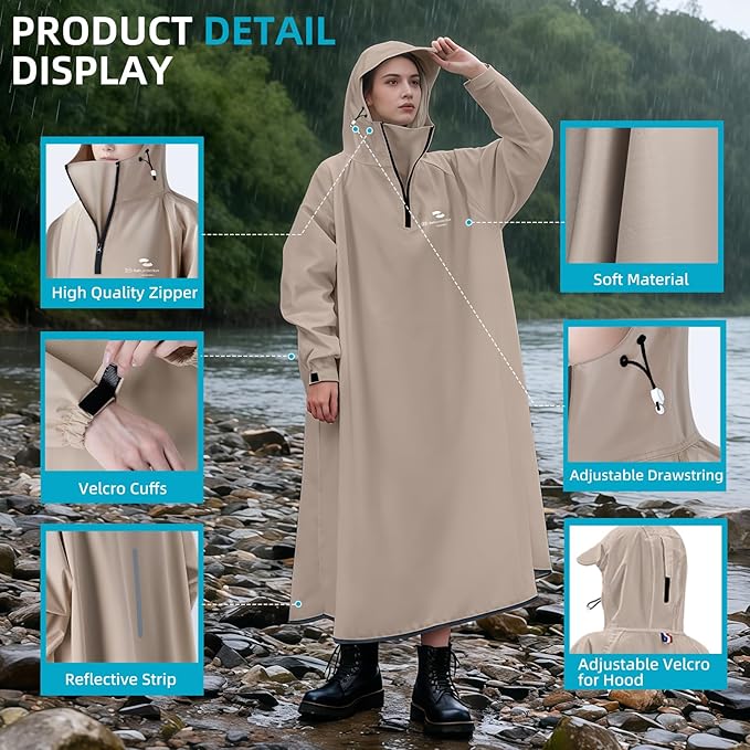 Hooded Rain Poncho for Adults Waterproof Rain Ponchos Lightweight Raincoat Reusable Rain Jacket for Men Women Outdoor