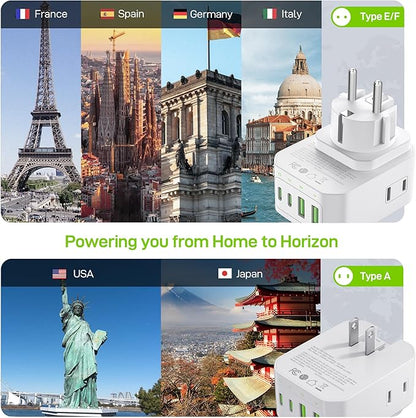 EPICKA Hybrid Travel Plug Adapter, 2 Packs Foldable & Detachable Type EF VisaPlug, 8-in-1 International Power Adapter with 4 USB Ports (2 USB-C PD 20W), Travel Essentials for US to German France