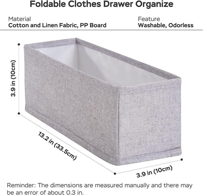 MURRI&MURRDI Mini Foldable Clothes Drawer Organizer 6 Pcs, Narrow Fabric Drawer Organizer for Nursery, Small Dresser Storage Bins for Clothing Sock Underwear Bra Belt Tie Scarves, Gray