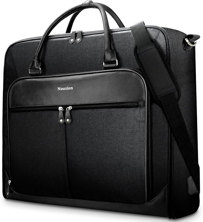 Garment Bag Travel Large Leather Carry On Suit Bag with Strap for Business Hanging Suitcase Luggage Bags for Men Women (Black)
