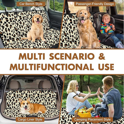 Backseat Cover for Dogs, Waterproof and Non-Slip Pet Bench Seat Covers, Car Seat Protector for Back Seat, Universal Size Rear Car Seat Cover Fits Cars, Trucks and SUVs, L-Leopard&Black