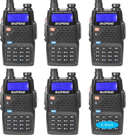 Baofeng UV-5RE Plus Dual Band Two Way Radio Handheld Ham Radio Long Range Walkie Talkies Pack of 6 for Hiking Camping Hunting Skiing Trip(Black) with 8W