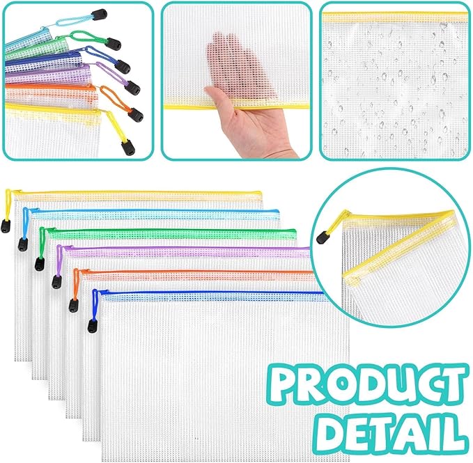 24pcs Mesh Zipper Pouch Bags, A4 Waterproof Document Zipper Bags for Organizing Storage for School, Office, Board Games, Travel & Craft Storage Letter Size