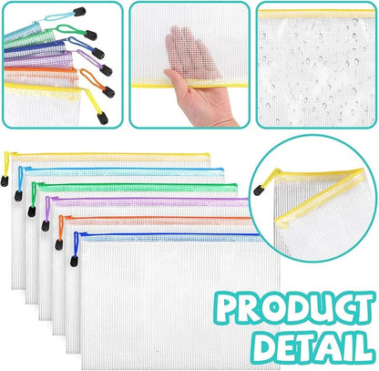 24pcs Mesh Zipper Pouch Bags, A4 Waterproof Document Zipper Bags for Organizing Storage for School, Office, Board Games, Travel & Craft Storage Letter Size