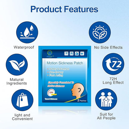KONGDY 60 Counts Motion Sickness Patches for Kids/Adults, Seasick Patches for Cruise with Waterproof and Non Drowsy, Sea Sickness Patches Behind Ear