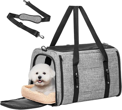 PETSFIT Cat Car Carrier for Medium Cats Dogs, 19"x12"x12" Small Dog Carrier, with Patent Safety Buckles and Escape-Proof Zipper - Safeguarding Car Travel, Vet Visit, Outdoor