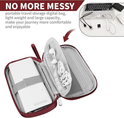 Travel Cable Organizer Bag Pouch Electronic Accessories Carry Case Portable Waterproof All-in-One Storage Bag for Cable,Charger, Phone, Hard Drive，SD Card-Wind Red