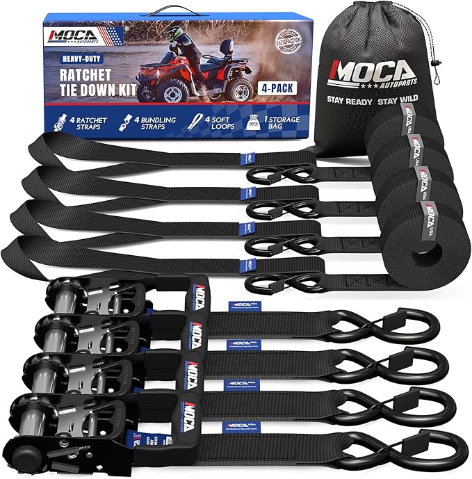 MOCA 15ft Heavy Duty Ratchet Tie Down Straps 1.6"x 15' (5200 Lbs Breaking Strength), Ultimate Tie Down Straps with Coated Chromoly S Hooks for Trucks, Cargo, Motorcycle, Cargo & More, Carry Bag, Black