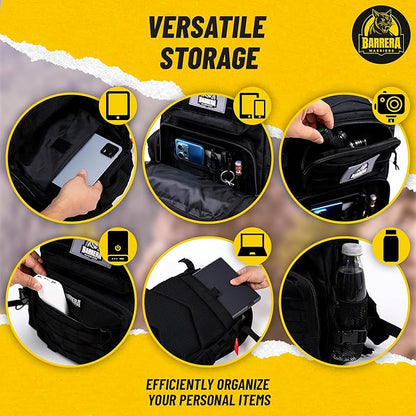 25 L Tactical Backpack: durable military-style backpack with MOLLE system for everyday use, travel, gym, hiking, fishing, camping, and outdoor sports. (BLACK 25L)