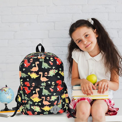 Kids Backpack for Preschool Kindergarten - 15 Inch Lightweight Dinosaur Cute School Bag for Boys Girls Ages 3-8, Black