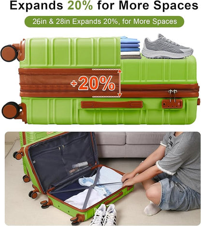 4 Piece Luggage Set Expandable ABS Travel Suitcase Set TSA Lock Hardshell Durable Lightweight Traveling Luggage Sets Gift for Back to School (Apple Green, 28in26in20in13in)