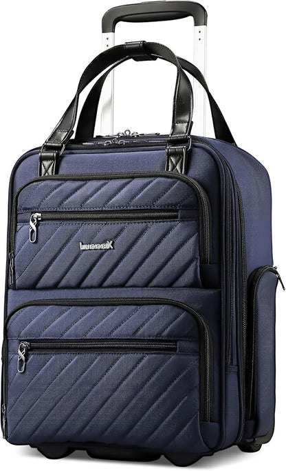 LUGGEX Underseat Carry On Luggage with Wheels, Stylish Lightweight Under Seat Luggage, Soft Sided Personal Item Suitcase for Short Trip (Blue Black, 16 Inch)