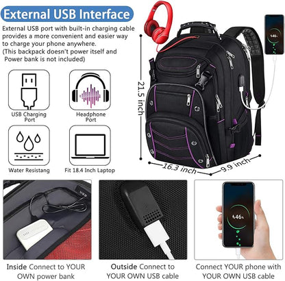 VECKUSON Unisex 18.4 Inch Laptop Backpack, Purple Rfid, For College Students And Adults