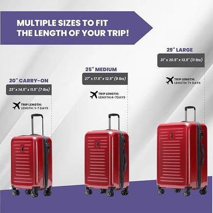 Spyder Rails Expandable Hardside Upright Suitcase with 360° Spinner Wheels, TSA Approved Lock (Red, Medium Checked)