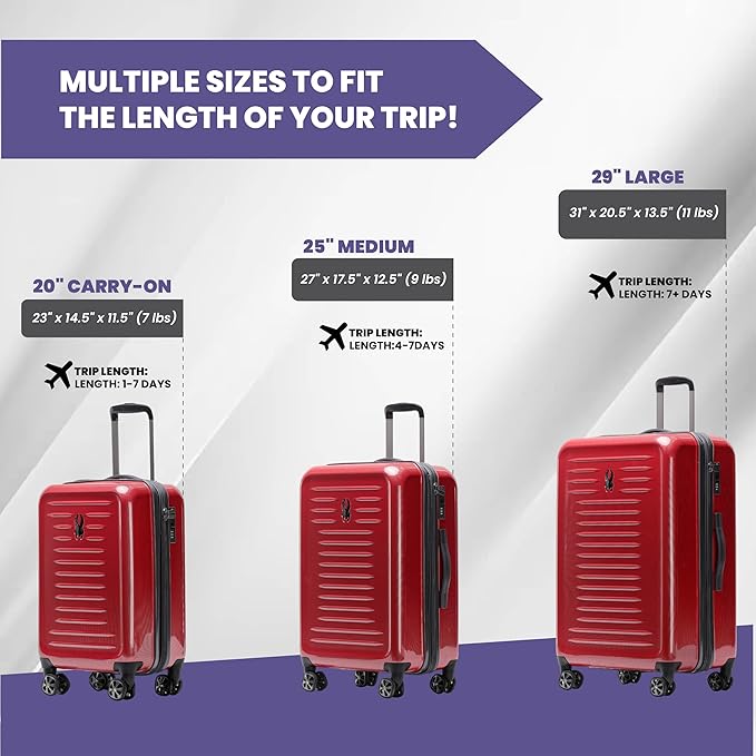 Spyder Rails Expandable Hardside Upright Suitcase with 360° Spinner Wheels, TSA Approved Lock (Red, Large Checked)