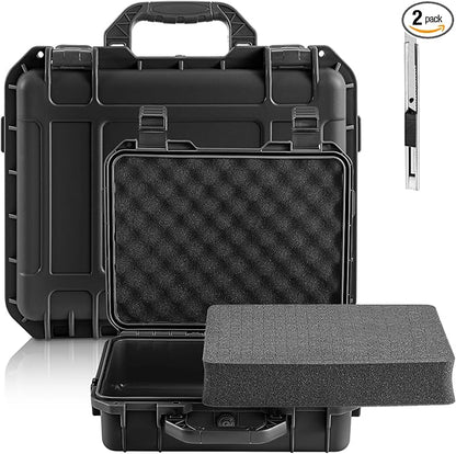 1 Pcs 18.3 x 13.4 x 7.2 Inch Waterproof Hard Case with DIY Customizable Foam Insert Portable Protective Case with Knife for Camera Drones Equipments Tools Test Instruments (Black)