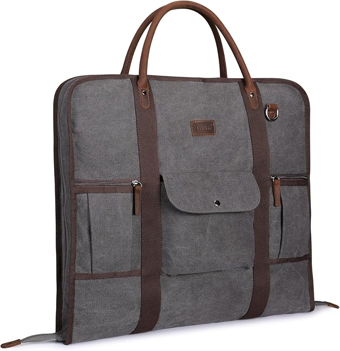 S-ZONE Carry on Garment Bag for Business Travel Canvas Leather Men Suit Cover