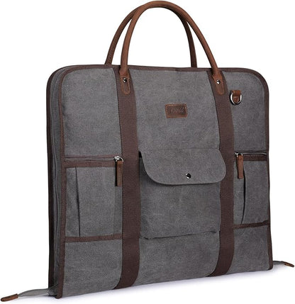 S-ZONE Carry on Garment Bag for Business Travel Canvas Leather Men Suit Cover
