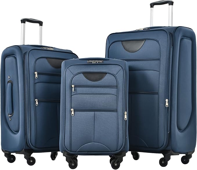 Luggage Sets 3 Piece Softside Expandable Lightweight Durable Softshell Suitcase Sets Spinner Wheels TSA Lock