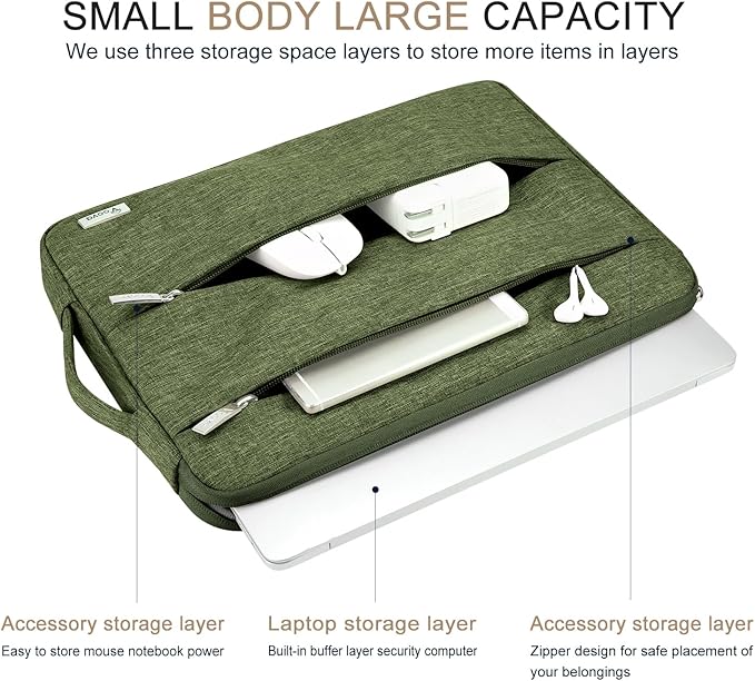 Voova 13 13.6 Inch Laptop Sleeve Case Compatible with MacBook Air 13 M1/M2/M3/M4 2020-2025, MacBook Pro 13/14, IPad Air/Pro 13, Waterproof Slim Computer Bag Cover with Handle, Army Green