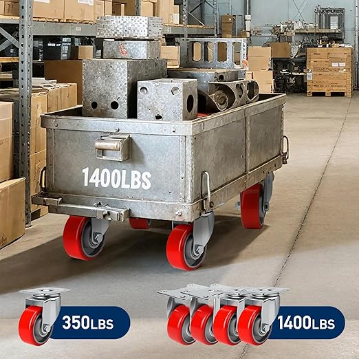 3 Inch Caster,Heavy Duty Caster Wheels Set of 4,Load 1400 Lbs,Polyurethane Steel Wheels,Noiseless Swivel Casters for Trolleys,Furniture,Toolboxes(2Swivel&2Rigid)