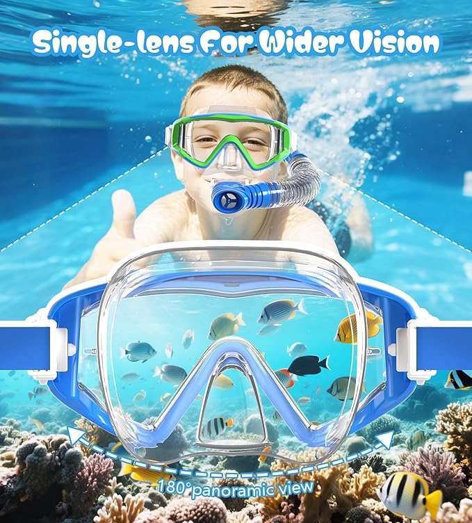 Aegend Snorkeling Gear for Adults Youth Kids, Dry Snorkel Set Panoramic View Enhanced Anti-Leak and Anti-Fog Technology, Adjustable Strap for Snorkeling Scuba Diving Swimming with Mesh Bag