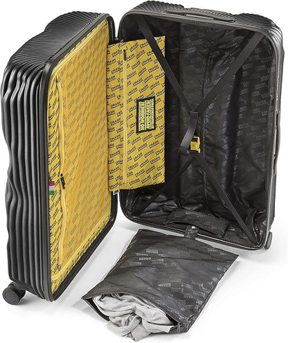 CRASH BAGGAGE Stripe Suitcase | Black | 100L | 100% Polycarbonate, TSA-Approved Lock, 360° Spinning Wheels