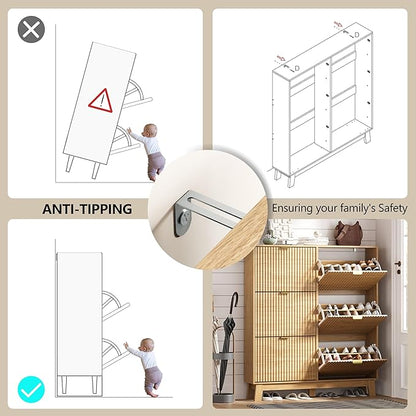 Shoe Cabinet Storage for Entryway with 6 Flip Drawers, Fluted Narrow Shoe Organizer with Wooden Legs, Freestanding Slim Shoe Storage Hidden Shoe Rack Organizer for Front Door Entrance, Oak