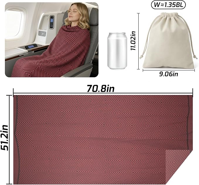 Compact Travel Blanket - Ultra Soft & Lightweight Knit Design Airplane Blanket, 53x72 Inch, Stylish Travel Shawl Wraps for Flights, Car,Travel Essentials, Gifts, Camping