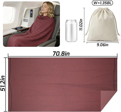 Compact Travel Blanket - Ultra Soft & Lightweight Knit Design Airplane Blanket, 53x72 Inch, Stylish Travel Shawl Wraps for Flights, Car,Travel Essentials, Gifts, Camping