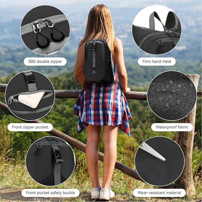 15L Small Hiking Backpack for Men Women Lightweight Packable Backpack Foldable Casual Daypack for Camping Travel Outdoor, Black