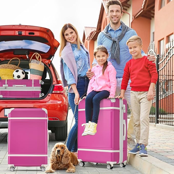 Merax Luggage Set 2 Piece Suitcase Set with Cosmetic Case Expandable Spinner Wheels Vintage Luggage Sets(Pink, 20"+24")