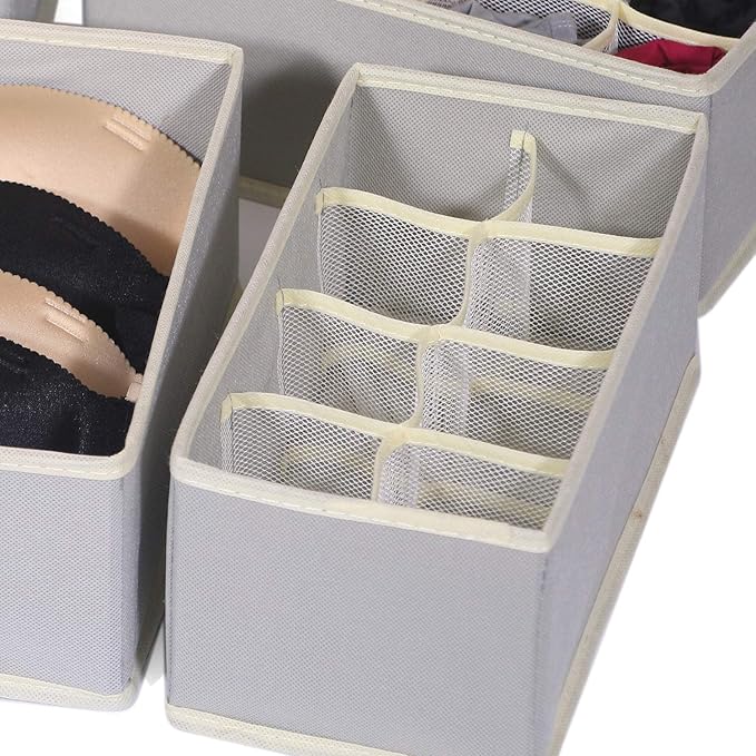 9 Pack Foldable Drawer Organizer Dividers Cloth Storage Box Closet Dresser Organizer Cube Fabric Containers Basket Bins for Underwear Bras Socks Panties Lingeries Nursery Baby Clothes Gray