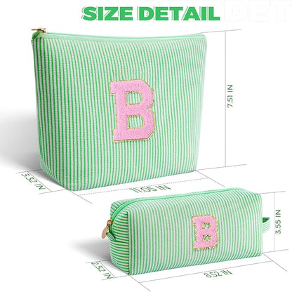 Bridesmaid Gifts Wedding Day - Bridal Shower Gifts,Maid of Honor Gifts,Initials Makeup Bag Set Cosmetic Bag - Green,B