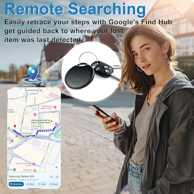 Air Tracker Tags-4 Pack for Android, Bluetooth Tracker Works with Google’s Find Hub | Android Only | Replaceable Battery | Water- Resistance | Item Finder for Luggage, Wallet, Key,Suitcases