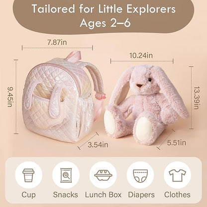Moonkie Hug & Go™ Bunny Toddler Backpack – Soft Plush Bag with Detachable Toy for Girls Aged 2–4 | Perfect for Daycare | Travel & Birthday Gifts