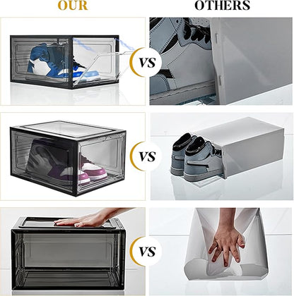 Attelite Upgrade 12pack Shoe Box Storage Containers,Thicken Sturdy Clear Stackable Plastic Shoe Organizer Box with Magnetic Door, Drop Front Shoe Box Sneakers X-Large