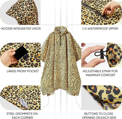 PTEROMY Hooded Rain Poncho for Adult with Pocket, Waterproof Lightweight Unisex Raincoat for Hiking Camping Emergency