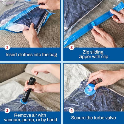 Spacesaver 8 Pack Jumbo Vacuum Storage Bags for Blankets & Clothes – Jumbo Vacuum Sealed Compression Bags with Hand Pump – Space Saver Storage Bags for Bedding, Moving, Travel & Organization