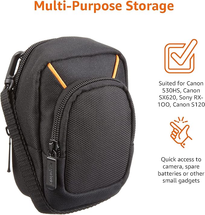Amazon Basics Large Point and Shoot Camera Case, Interior Dimension 5.2 x3.2 x1 inches, Black, Solid