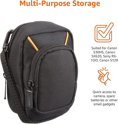 Amazon Basics Large Point and Shoot Camera Case, Interior Dimension 5.2 x3.2 x1 inches, Black, Solid