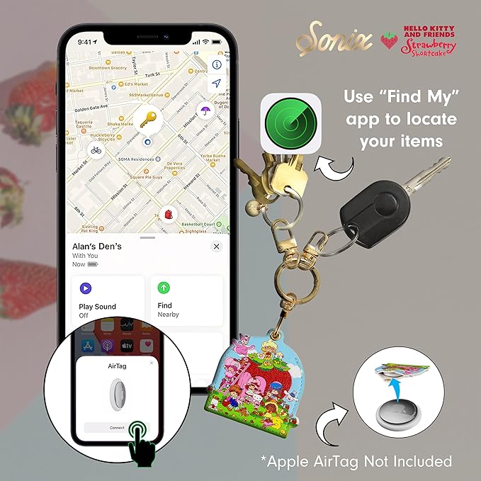 Sonix x Sanrio Keychain Case Compatible with Apple AirTag | Protective AirTag Cover Keychain Charm | Hello Kitty & Friends x Strawberry Shortcake