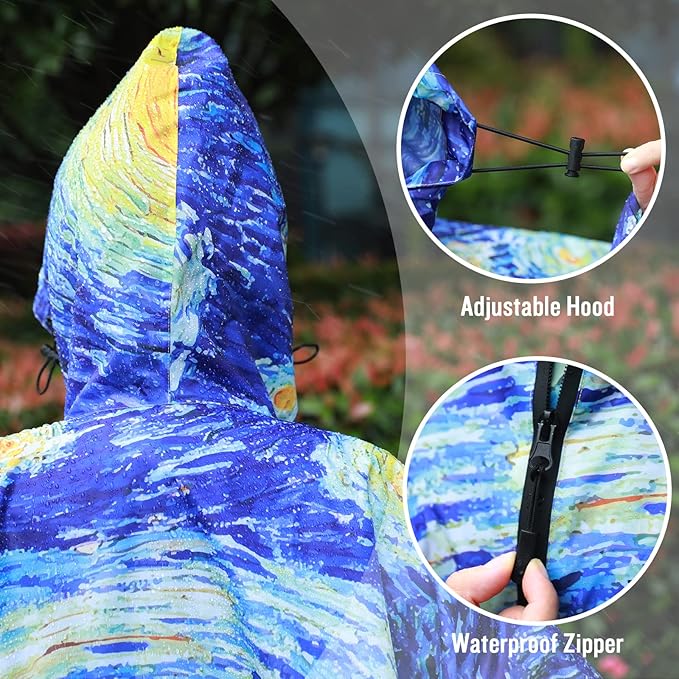 SaphiRose Unisex Rain Poncho Waterproof Raincoat Hooded for Adults Women with Pockets