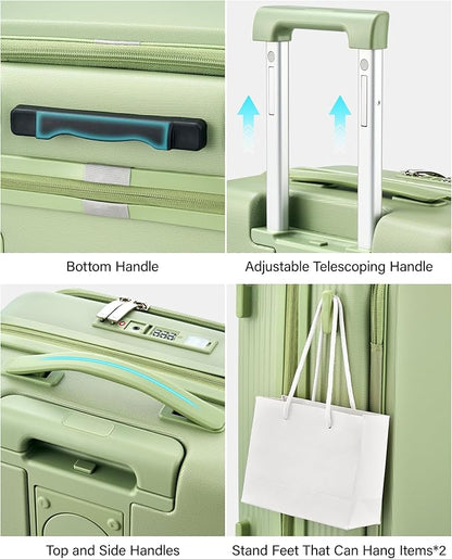 Hanke 24Inch Expandable Luggage Top Opening Medium Checked Luggage Hard Shell Suitcases with Wheels Travel Luggage Rolling Suitcase with Cup Holder(Bamboo Green)