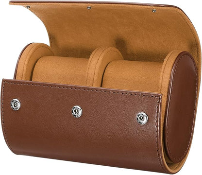 HARFINGTON Watch Roll Travel Case 2 Slot Portable Leather Watch Case for Men and Women, Watches Storage Organizer with Removable Pillows for Traveling, Display, Home Storage, Brown