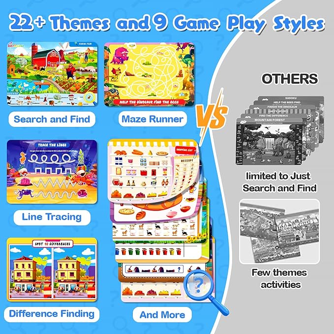 Search and Find Game Books - Preschool Learning Activities for Kids Age 3-8, Travel Games for or Road Trip Car Airplane, Educational Seek Activity Birthday Gifts for Boys and Girls