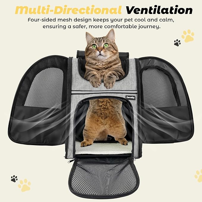 Zavothy Expandable Pet Backpack Carrier for Small Cats & Dogs, Airline Approved Travel Bag with Mesh Windows, Expandable Space, Padded Bottom, Foldable Design Grey
