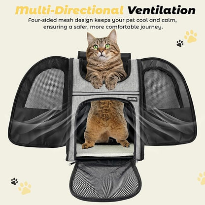 Zavothy Expandable Pet Backpack Carrier for Small Cats & Dogs, Airline Approved Travel Bag with Mesh Windows, Expandable Space, Padded Bottom, Foldable Design Grey