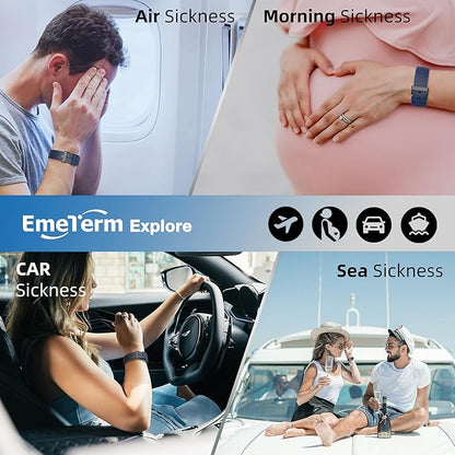 EmeTerm Explore FDA-Cleared Anti-Nausea Wristband IP67 Waterproof Morning Motion Travel Sickness Vomit Relief Rechargeable No Gel Drug Free Without Side Effects (2 Pack)