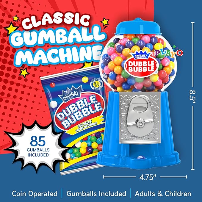 Gumball Machine for Kids 8.5" - Coin Operated Bubble Gum Machine and Toy Bank - Candy Machine Dispenser Includes 45 Gum Balls - Candy Dispenser Machine Gift Toys for Girls and Boys - 8.5" (Light Blue)